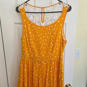 Yellow polka dot dress with lace detail, Moulinette Soeurs/Anthropologie size 10
